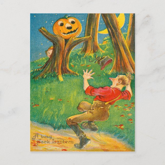 Jack O Lantern Pumpkin Monster Crescent Moon Postcard (Front)