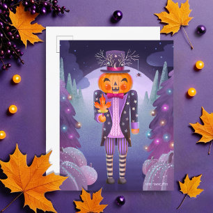 Jack-o'-lantern Pumpkin Nutcracker Purple Postcard