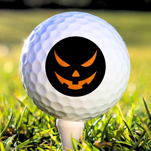 Jack O Lantern Pumpkin Orange & Black Halloween Golf Balls (black and orange jack o lantern pumpkin face Halloween golf ball)
