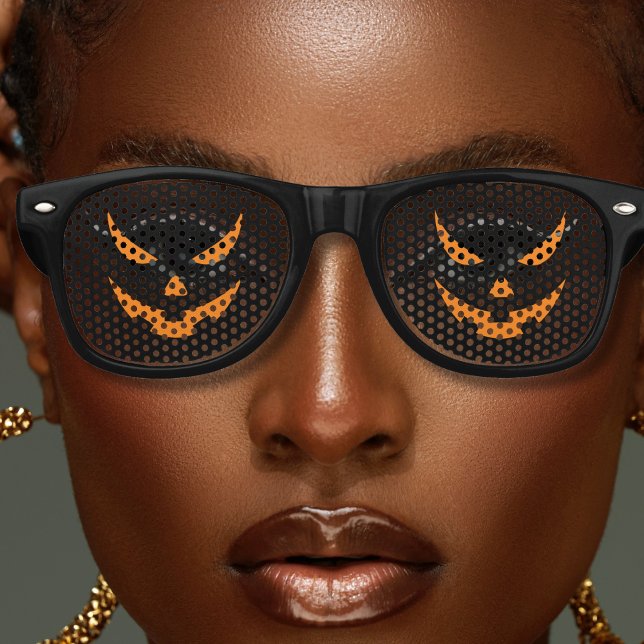 Jack O Lantern Pumpkin Orange & Black Halloween Retro Sunglasses (orange and black pumpkin jack o lantern face sunglasses)