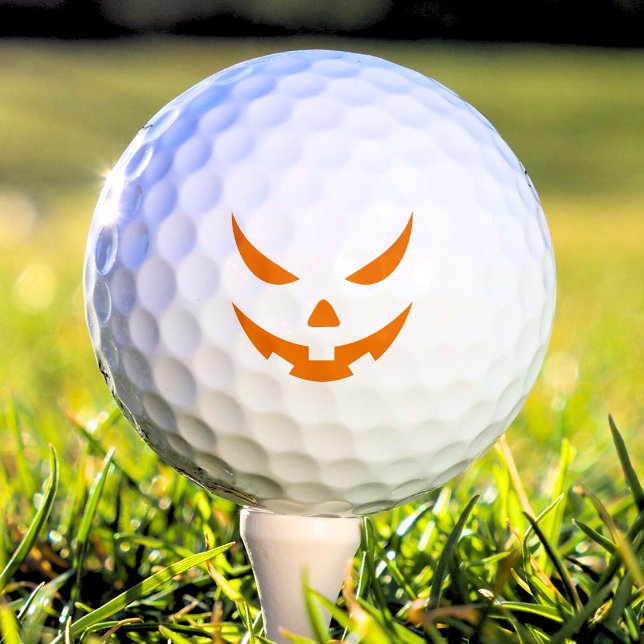 Jack O Lantern Pumpkin Orange Halloween Golf Balls (orange jack o lantern pumpkin face Halloween golf ball)