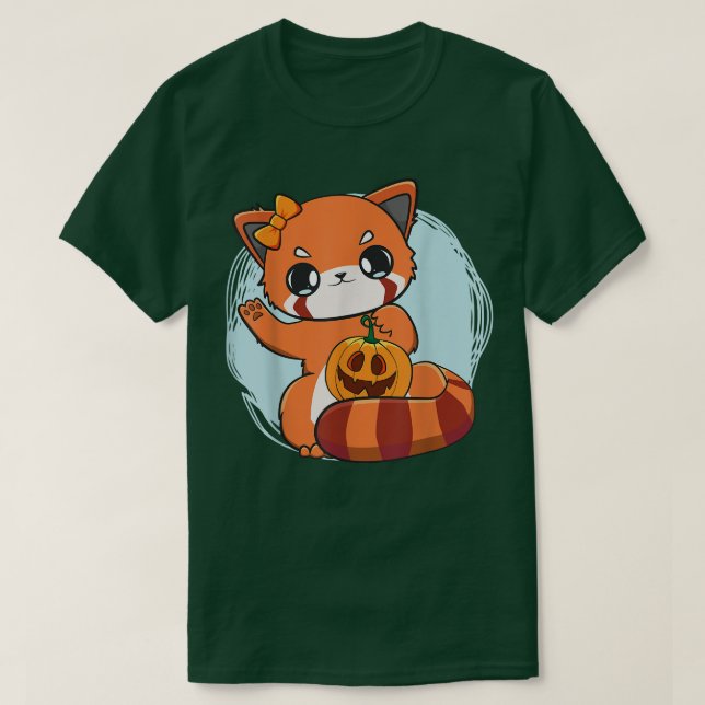 Jack O' Lantern Pumpkin Red Panda Halloween Anime  T-Shirt (Design Front)
