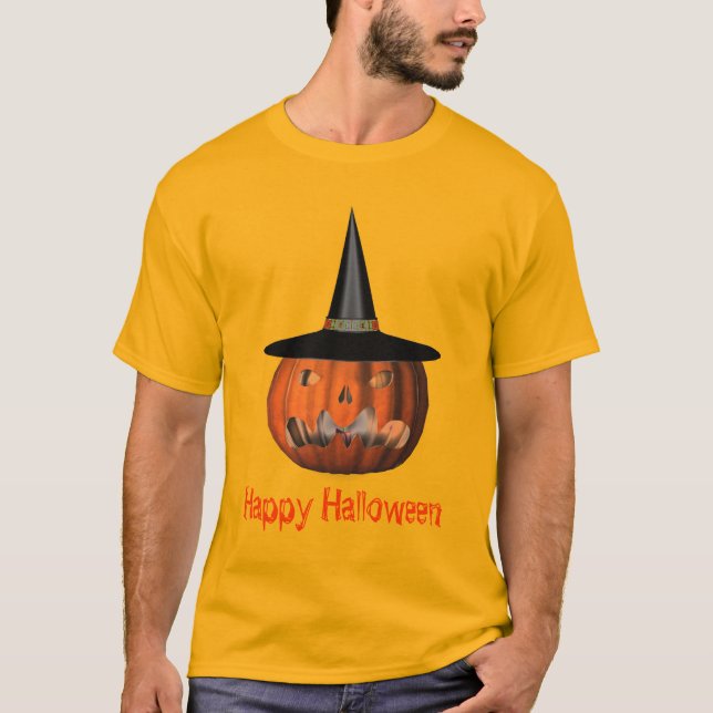 Jack O Lantern Pumpkin Witch Hat Halloween  T-Shirt (Front)