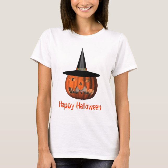 Jack O Lantern Pumpkin Witch Hat Halloween  T-Shirt (Front)