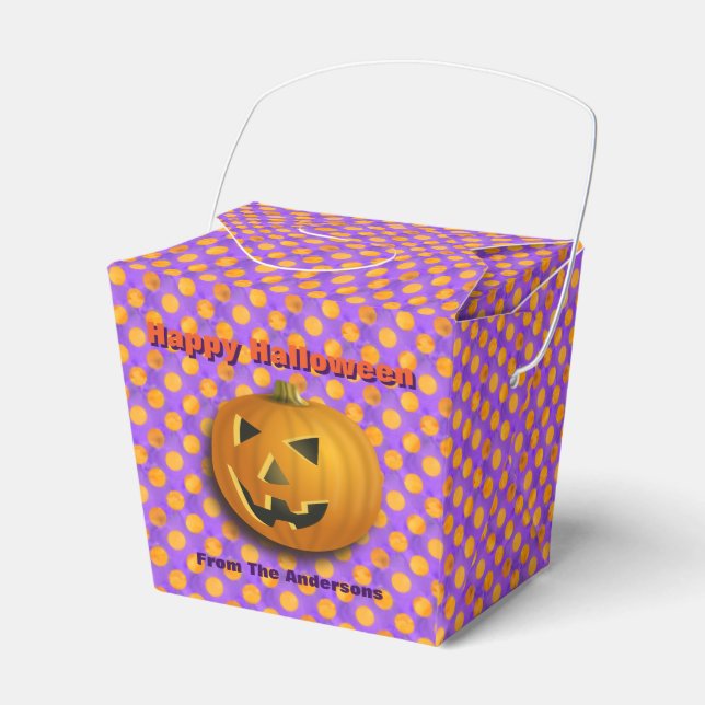 Jack-O-Lantern, Purple & Orange Polka Dots Favour Box (Front Side)