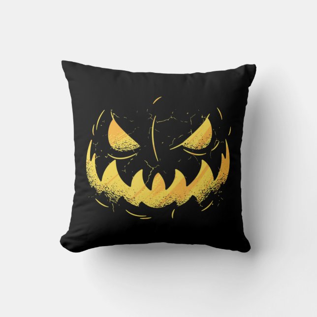 Jack O Lantern Scary Carved Pumpkin Face Halloween Cushion (Front)