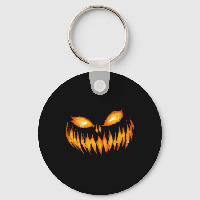 Jack O Lantern Scary Carved Pumpkin Face Halloween Key Ring (Front)
