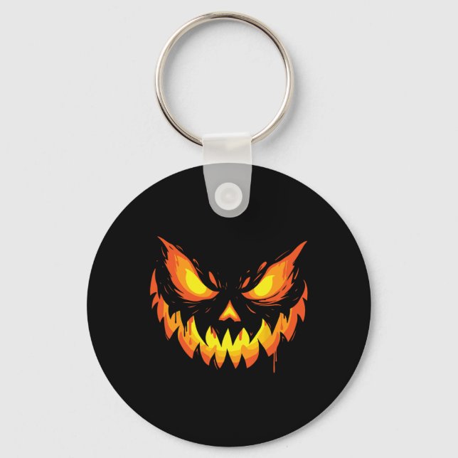 Jack O Lantern Scary Carved Pumpkin Face Halloween Key Ring (Front)
