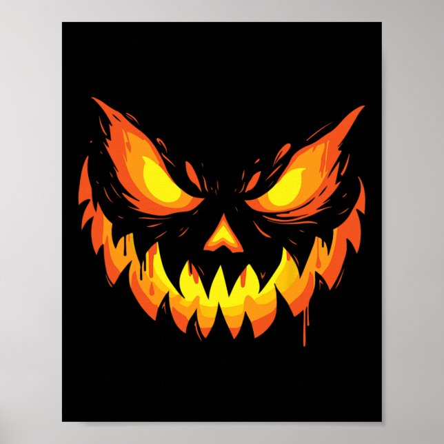 Jack O Lantern Scary Carved Pumpkin Face Halloween Poster (Front)