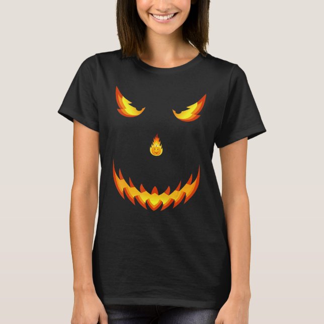 Jack O Lantern Scary Carved Pumpkin Face Halloween T-Shirt (Front)