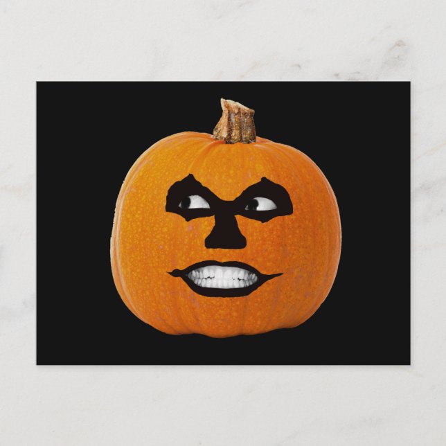 Jack o' Lantern Sinister Face, Halloween Pumpkin Postcard (Front)