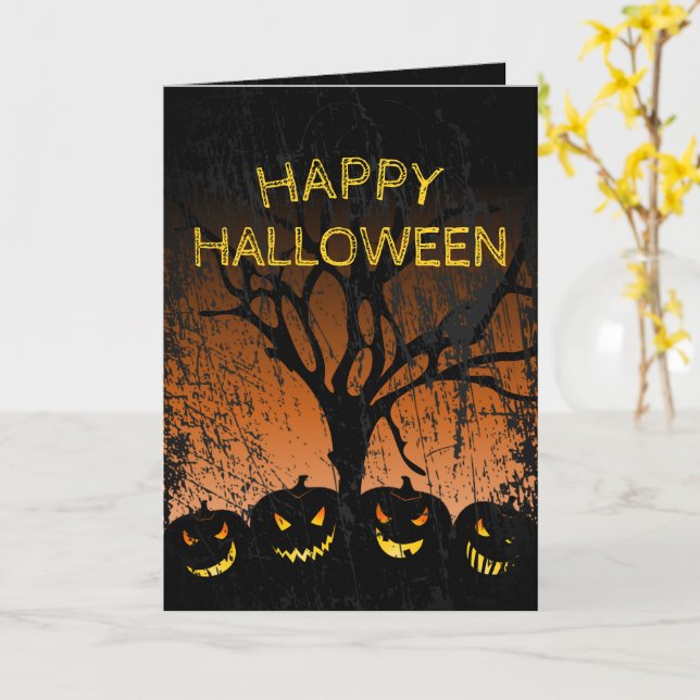 Jack-o-lantern Spooky Tree Halloween Card (Yellow Flower)