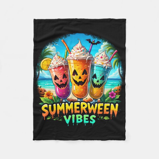 Jack-o-lantern Summerween Vibes Skeleton Summer Wa Fleece Blanket (Front)