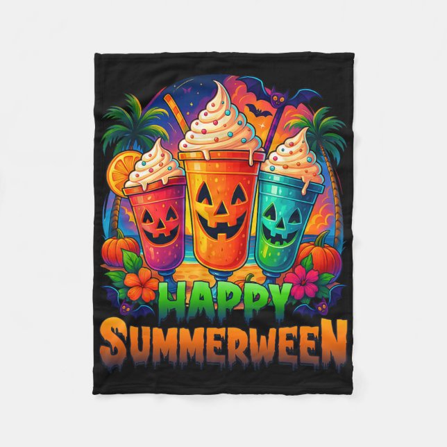 Jack-o-lantern Summerween Vibes Skeleton Summer Wa Fleece Blanket (Front)
