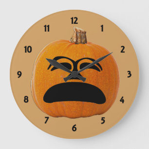 Jack o' Lantern Unhappy Face, Halloween Pumpkin Large Clock
