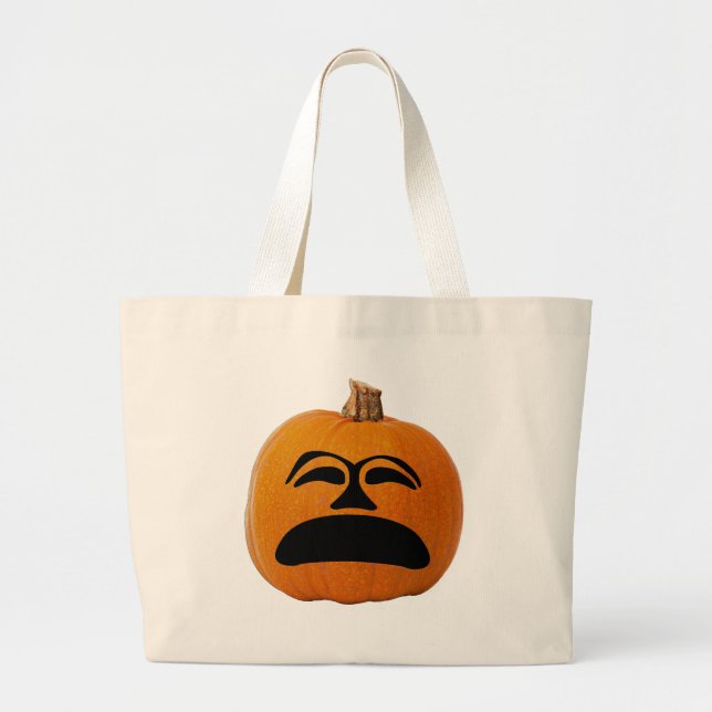 Jack o' Lantern Unhappy Face, Halloween Pumpkin Large Tote Bag (Front)