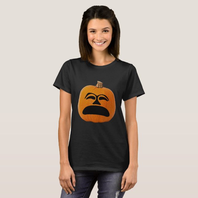 Jack o' Lantern Unhappy Face, Halloween Pumpkin T-Shirt (Front Full)