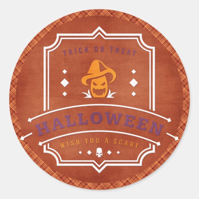 Jack O Lantern Wish You a Scary Halloween Classic Round Sticker (Front)