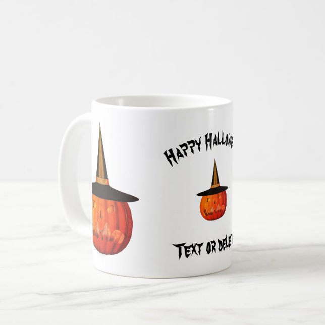 Jack O Lantern Witch Hat Halloween Personalised Coffee Mug (Front Left)