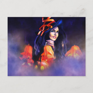 Jack-O-Lantern Witch Postcard