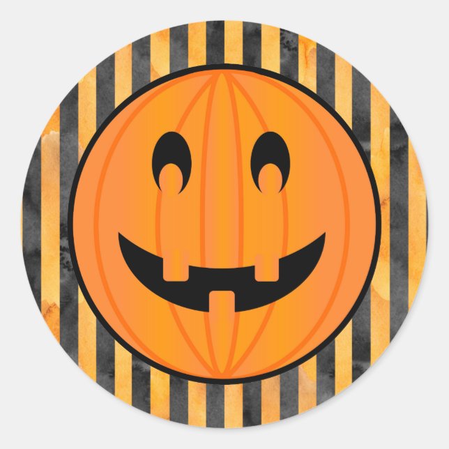 Jack o Lantern with Halloween Stripes Stickers (Front)
