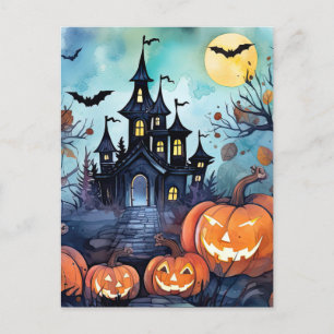Jack O’Lanterns Bats Haunted Mansion Halloween Holiday Postcard