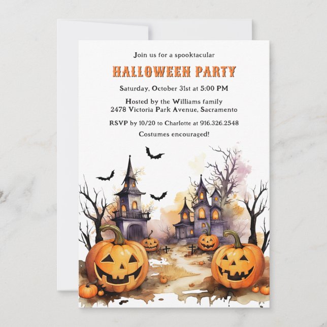 Jack O’Lanterns Bats Witch Halloween Party Invitation (Front)