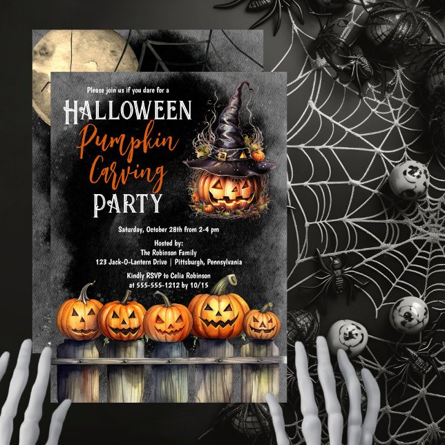 Jack-O-Lanterns Halloween Pumpkin Carving Party Invitation (Jack-O-Lanterns "Halloween Pumpkin Carving Party" design.)