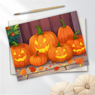 Jack-O-Lanterns Halloween Watercolor Pumpkins Holiday Card