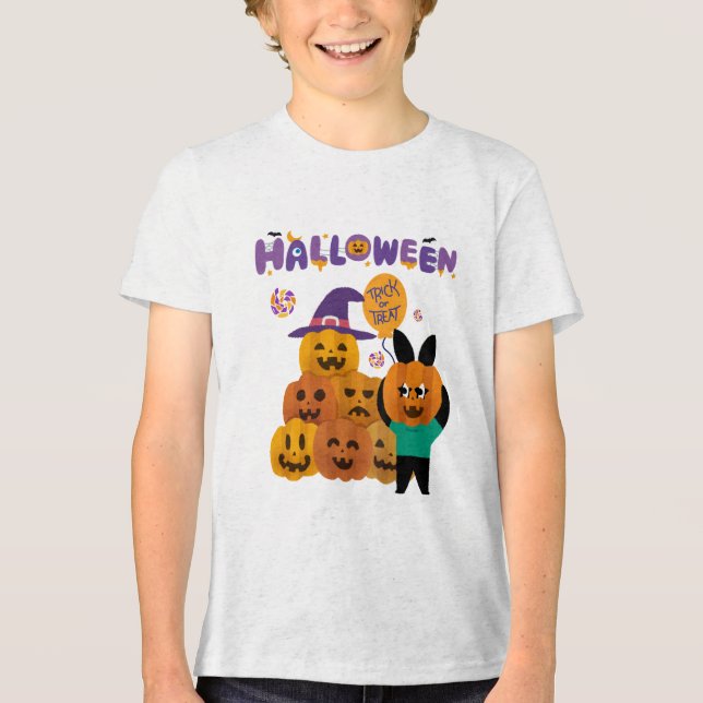 Jack O Lanterns Kids Halloween  Tri-Blend Shirt (Front)