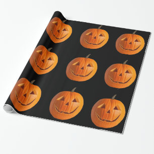 Jack-O-Lanterns on Black Wrapping Paper