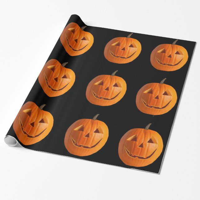 Jack-O-Lanterns on Black Wrapping Paper (Unrolled)