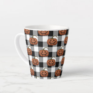 Jack O Lanterns on Buffalo Check, Halloween Latte Mug