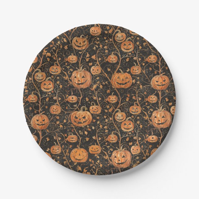 Jack-o-lanterns on the Vine Paper Plate (Front)