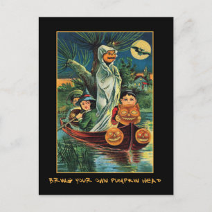 Jack O Lanterns on Water Vintage Halloween Bloody Invitation Postcard