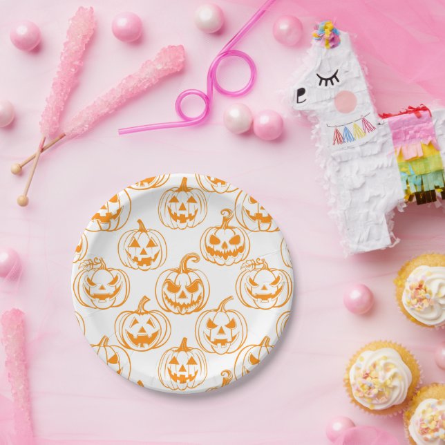 Jack-o-lanterns Pattern.Orange Paper Plate (Party)