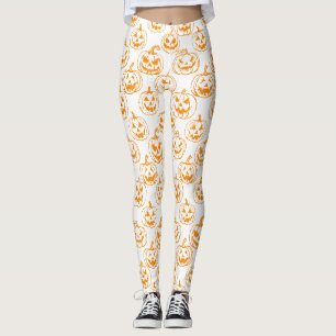 Jack-o-lanterns Pattern.Orange White BG Leggings
