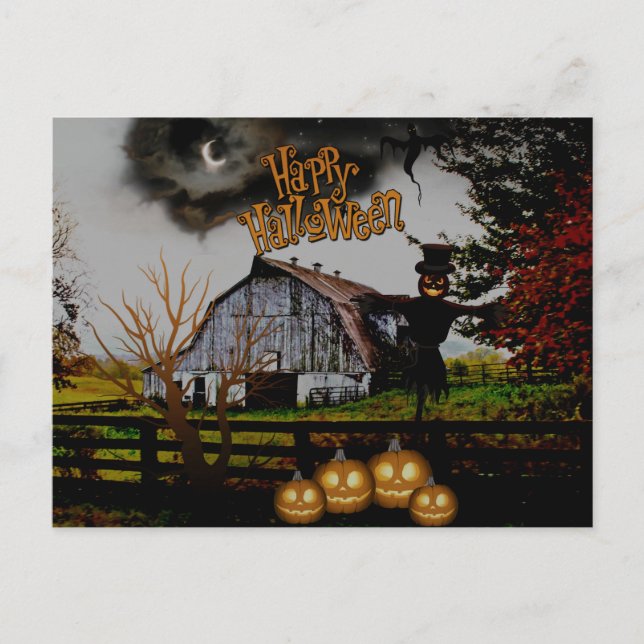 *~* Jack-o-Lanterns - Scarecrow  HALLOWEEN Postcard (Front)