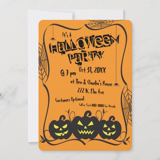 Jack O' Lanterns & Spiders Halloween Party Invitation (Front)