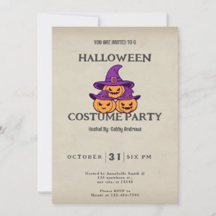 Jack-O' Lanterns Witches Hat Vintage Halloween Invitation