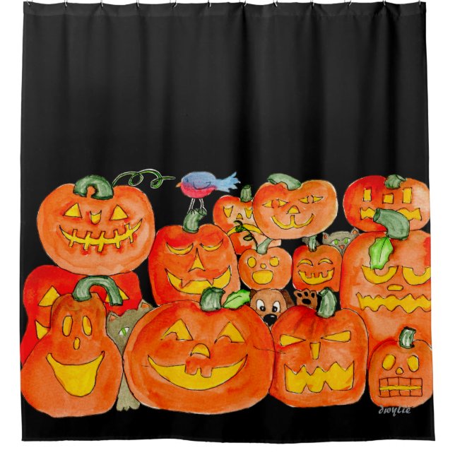 Jack-O-Lanterns with Animals Shower Curtain (Front)