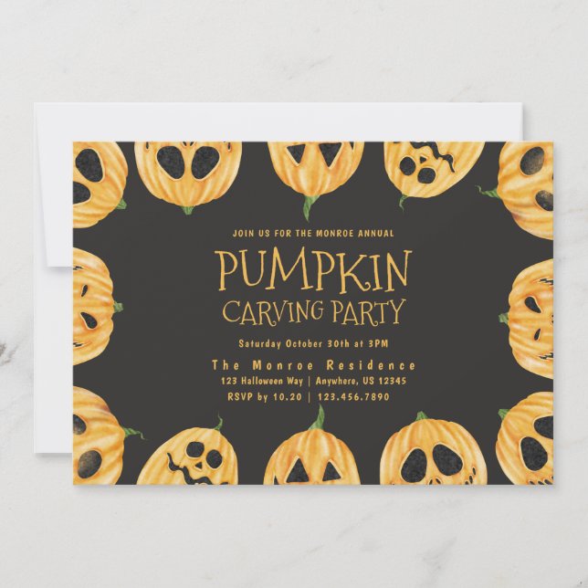 Jack-O-Latern Pumpkin Carving Invitation (Front)