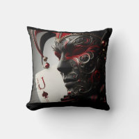 Jack of Spades Mask Throw Pillow | Harlequin Art