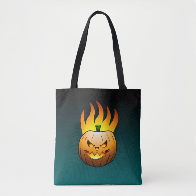 Jack O'lantern burns brightly on Halloween night Tote Bag (Front)