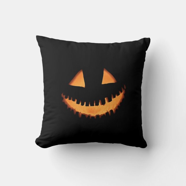 Jack O'Lantern Face Halloween Throw Pillow (Front)