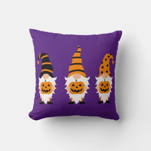 Jack O'Lantern Gnomes Halloween Orange Purple Cushion