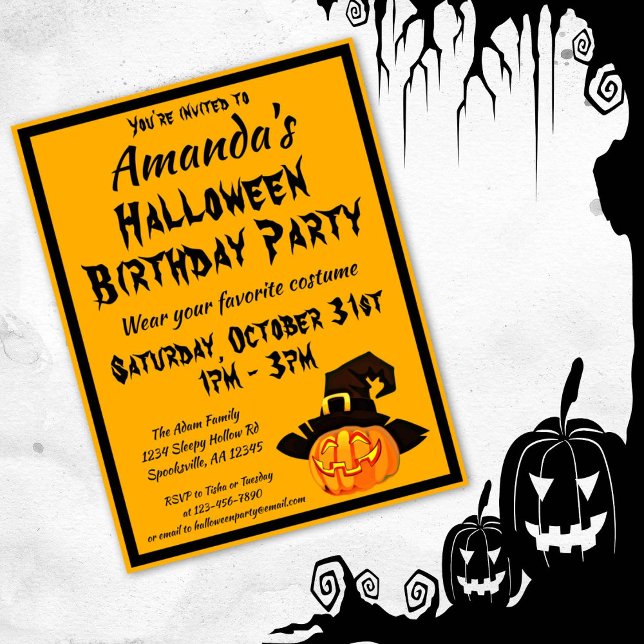 Jack O'Lantern Halloween Birthday Party Invitation Postcard (Creator Uploaded)