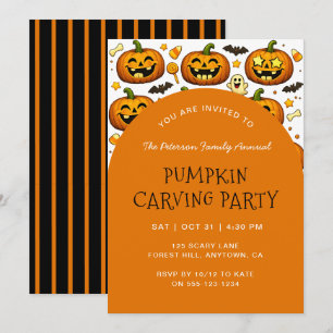 Jack O'lantern Halloween Pumpkin Carving Party Invitation
