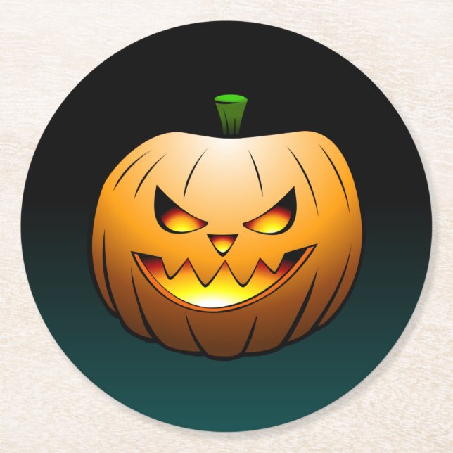 Jack O'lantern Halloween Pumpkin Round Paper Coaster (Front)