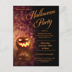 Jack O'Lantern Hallowen Party Black + Orange Invitation Postcard